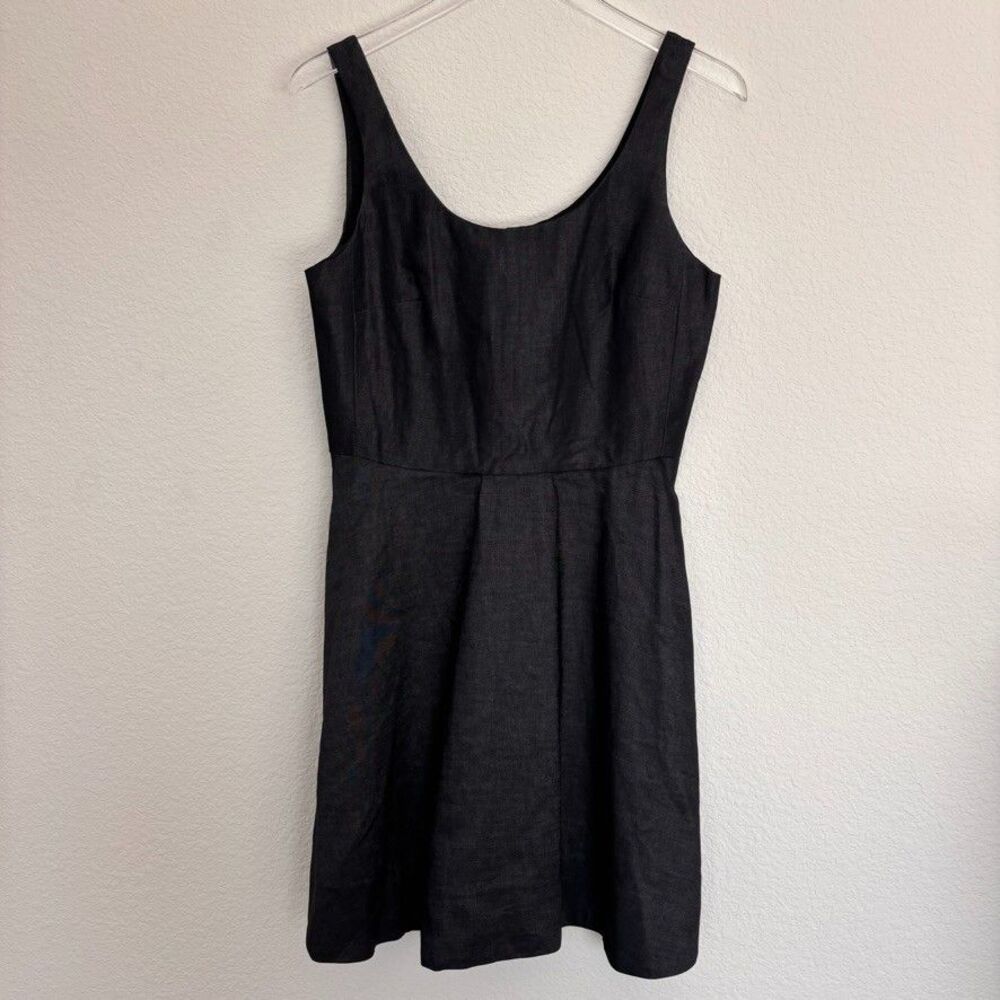 Gap Womens Denim Dress 6 Black Fit Flare Sleeveless Linen Minimalist Knee Length